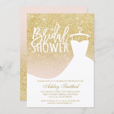Chic gold glitter elegant dress Bridal shower Invitations