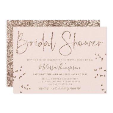 Chic gold glitter girly script black bridal shower Invitations