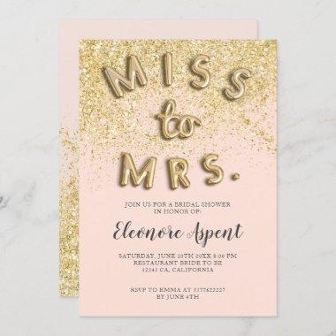 Chic gold glitter letters blush bridal shower Invitations