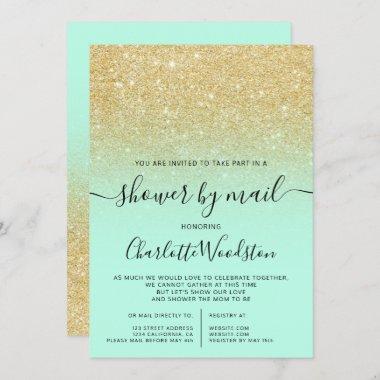 Chic gold glitter mint cancelled shower by mail Invitations