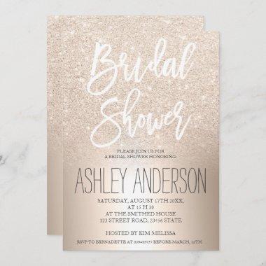 Chic gold glitter ombre metallic bridal shower Invitations