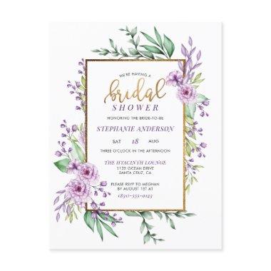 Chic Gold Glitter Script Botanical Bridal Shower Invitation PostInvitations