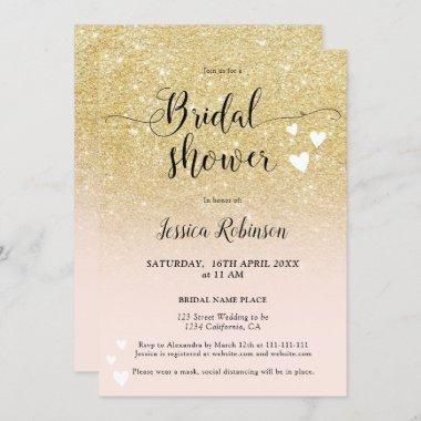 Chic gold pink hearts script chic bridal shower Invitations