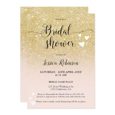 Chic gold pink hearts script chic bridal shower Invitations