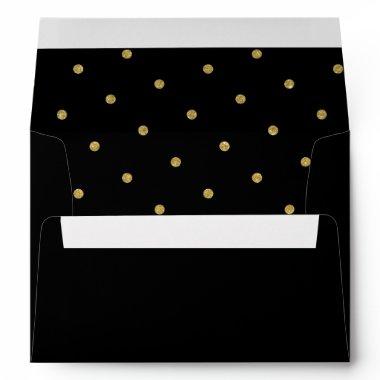 Chic Gold Polka Dot Pattern Black Envelope