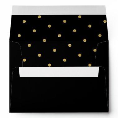 Chic Gold Polka Dot Pattern Black Envelope