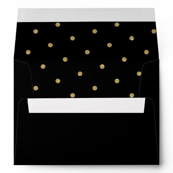 Chic Gold Polka Dot Pattern Black Envelope
