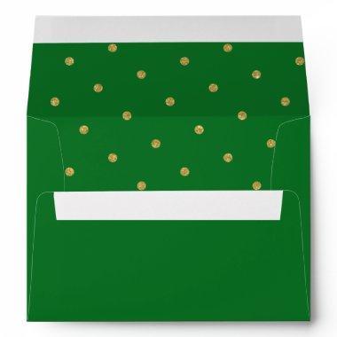 Chic Gold Polka Dot Pattern Green Envelope