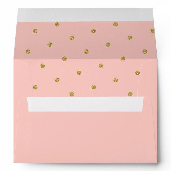 Chic Gold Polka Dot Pattern Pink Blush Envelope