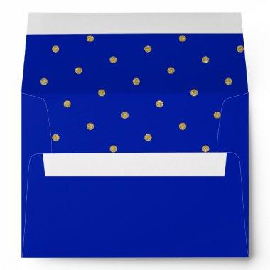 Chic Gold Polka Dot Pattern Royal Blue Envelope