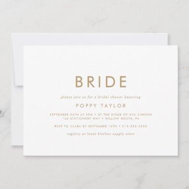 Chic Gold Typography Bride Bridal Shower Invitations