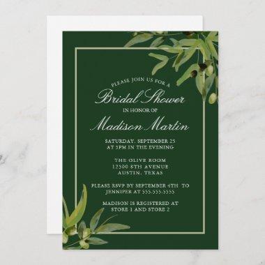 Chic Green Botanical Watercolor Vine Bridal Shower Invitations