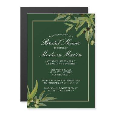 Chic Green Botanical Watercolor Vine Bridal Shower Magnetic Invitations