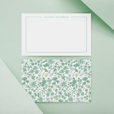 Chic Green Ditzy Floral Personalized Stationery Note Invitations