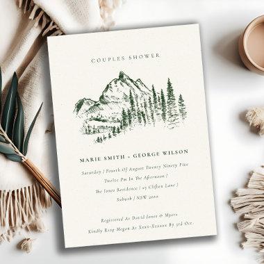 Chic Green Pine Mountain Sketch Couples Shower Invitations