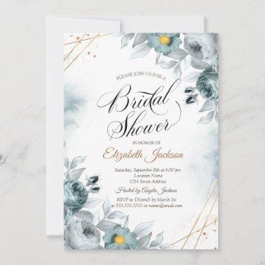 Chic Green Roses Bridal Shower Invitations