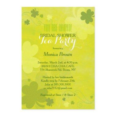 Chic Green Shamrocks Irish Bridal Shower Tea Party Invitations