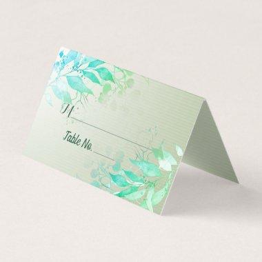 Chic Green Watercolor Leaves Wedding Table Number