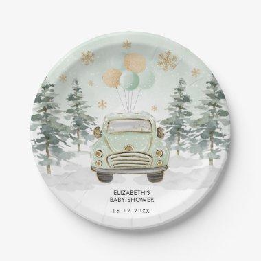 Chic Greenery Gold Drive By Baby Shower Parade Paper Plates