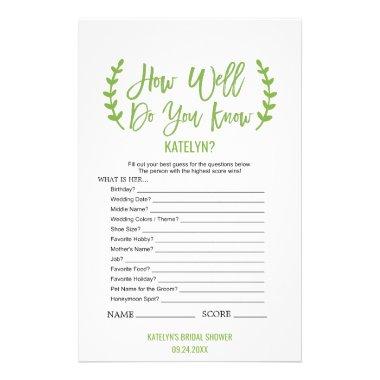 Chic Greenery How Well Do You Know The Bride Game Flyer