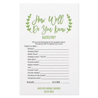 Chic Greenery How Well Do You Know The Bride Game Flyer