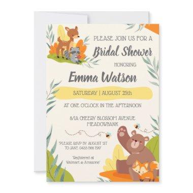 Chic Greenery Woodland Animal Bridal Shower Forest Invitations