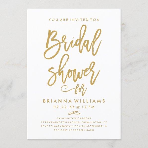 Chic Hand Lettered Gold Wedding Bridal Shower Invitations