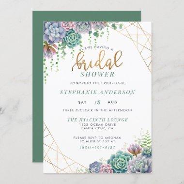 Chic Hand-Lettered Script Botanical Bridal Shower Invitations