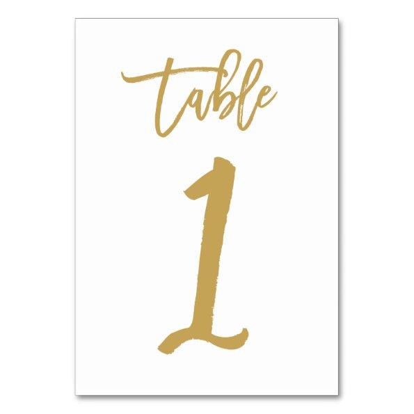 Chic Hand Lettered Table Number Gold | Table 1