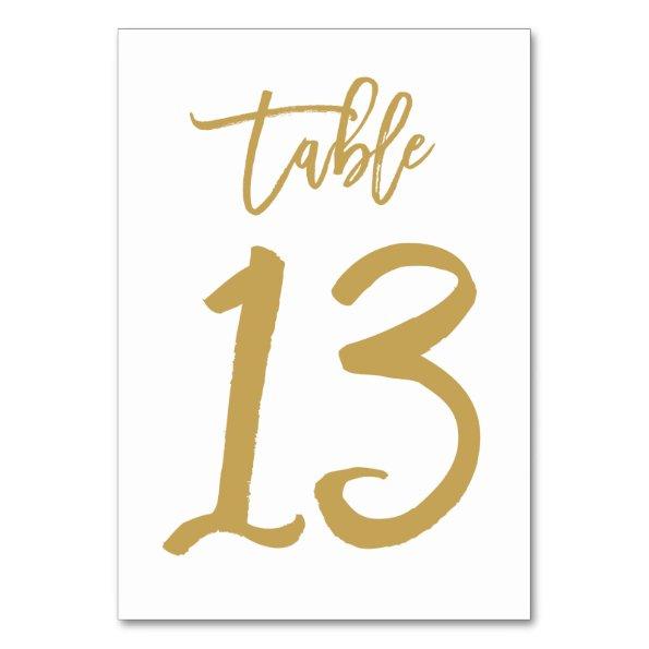 Chic Hand Lettered Table Number Gold | Table 13