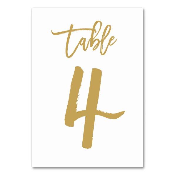 Chic Hand Lettered Table Number Gold | Table 4
