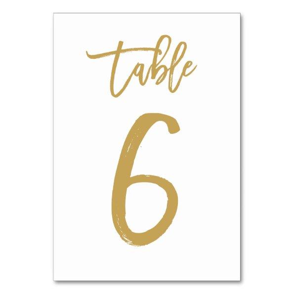 Chic Hand Lettered Table Number Gold | Table 6