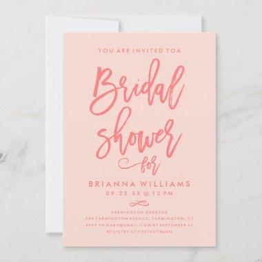 Chic Hand Lettered Wedding Bridal Shower Coral Invitations