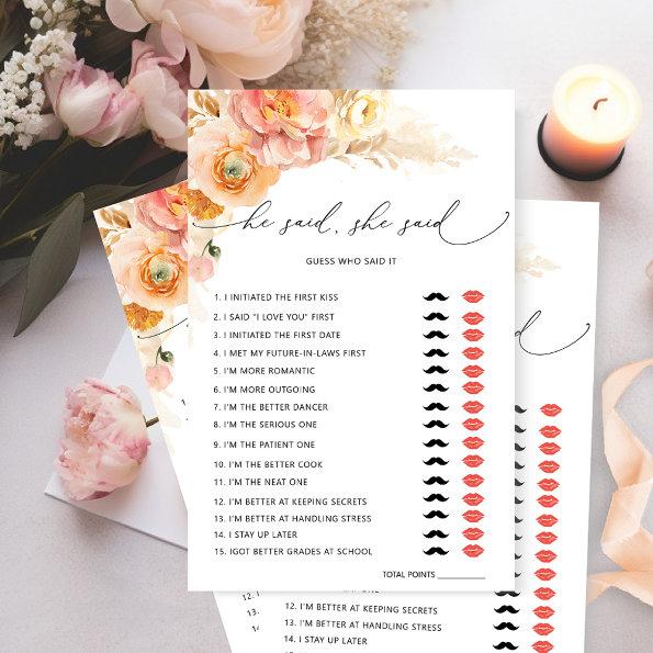 Chic He Said, She Said Floral Bridal Shower Game