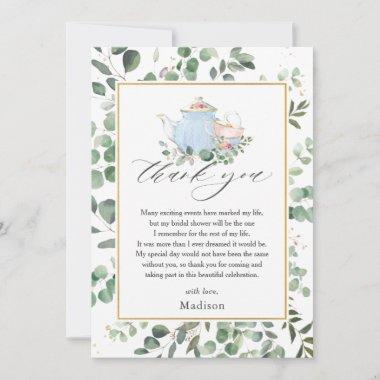 Chic High Tea Party Greenery Bridal Shower Thank You Invitations