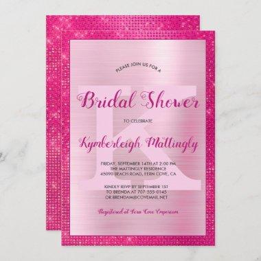 Chic Hot Pink Glam Diamond Sparkle Bridal Shower Invitations