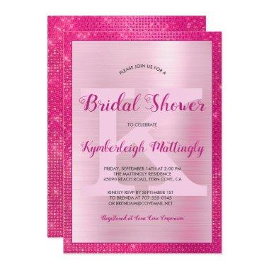 Chic Hot Pink Glam Diamond Sparkle Bridal Shower Invitations