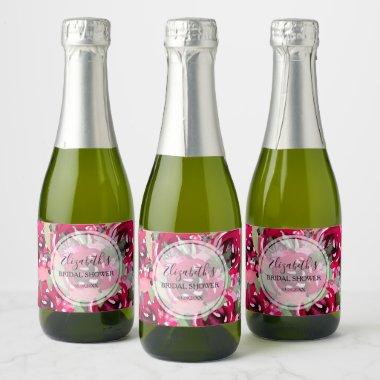 Chic Hot Pink Watercolor Floral Bridal Shower Mini Sparkling Wine Label