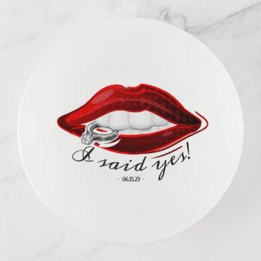 Chic I Said Yes Engagement Ring Hot Red Lips Trinket Tray