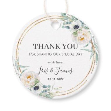Chic Ivory Floral Peony Greenery Wedding Thank You Favor Tags