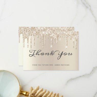 Chic Ivory Glitter Drips Bridal Shower Thank You