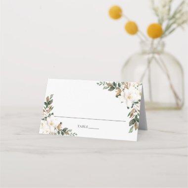 Chic Ivory Magnolia Greenery Wedding Guest Name  Place Invitations