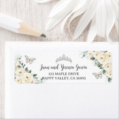 Chic Ivory White Floral Quinceanera Return Address Label