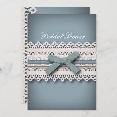 Chic Lace Cute Bow something blue bridal shower Invitations