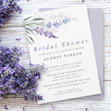 Chic Lavender Floral Watercolor Bridal Shower Invitations
