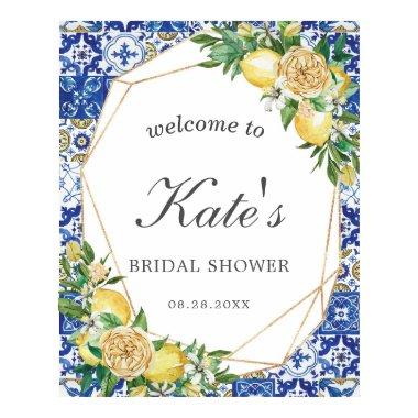 Chic Lemon Floral Geometric Bridal Shower Welcome Poster