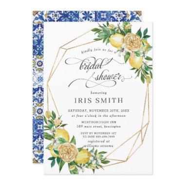 Chic Lemon Floral Greenery Geometric Bridal Shower Invitations