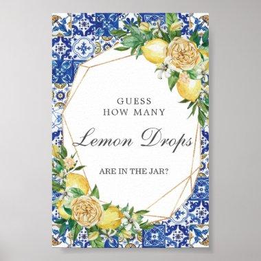 Chic Lemon Floral Guess Lemon Drops in Jar Game Poster