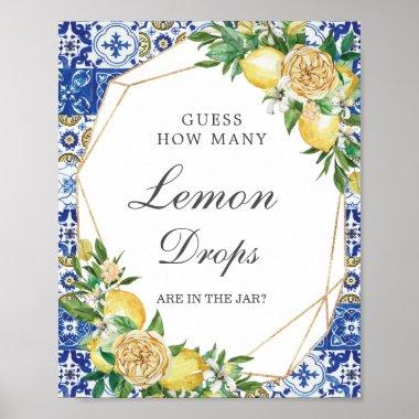 Chic Lemon Floral Guess Lemon Drops in Jar Game Poster