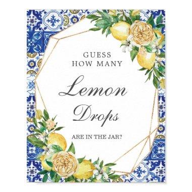 Chic Lemon Floral Guess Lemon Drops in Jar Game Poster